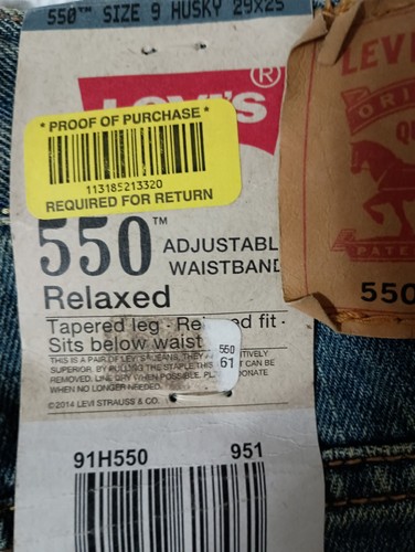 Levis 550 Relaxed Tapered Leg Adjustable Waist 29x25 Boys 9 Husky Jeans Mud Wash - Picture 12 of 17