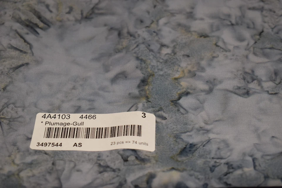 Batik fabric piece PLUMAGE GULL gray tan mottle watercolor tonal 3/4 YARD X 44" - Image 2 of 2