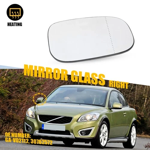 Passenger RH Side Mirror Glass Fits Volvo C30 C70 S40 S60 V50 V70 w/ Back Plate