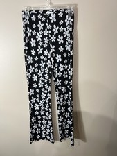 Urban Outfitters Flare Leg Pants 70s Black White Floral Daisy Womens Size Small