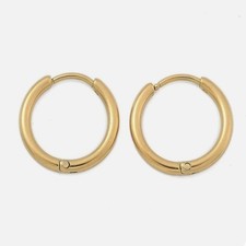 Gold Huggie Hoop Earrings Small Minimalist Round Polished Hinged Unisex 0.5in