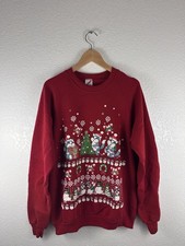 Vintage Jerzees Snow Puppies Snowmen Christmas Sweatshirt Made in USA