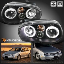 Black Fits 1999-2005 Volkswagen Golf Gti R32 Mk4 Led Halo Projector Headlights