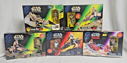 Lot of 5 1996 - 1997 STAR WARS POTF , SOTE & EU Power Racing Speeder Bikes NIB