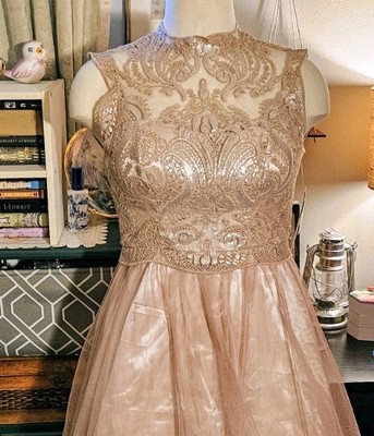 Womens My Michelle Sheer Rose Gold Cocktail Dress Size 5