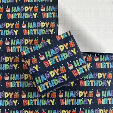 BULKYTREE Birthday Wrapping Paper with Cut Lines for Boys Happy 
