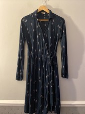 Fat Face Womens Dress Size 10 Navy Blue Long Sleeve Wrap