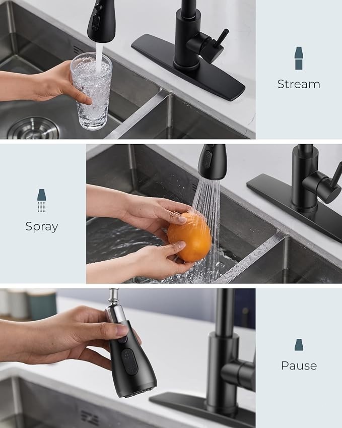 Kitchen Faucet with Pull Down Sprayer Multitask Mode Single Handle High Arc Pull