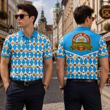 Mens Oktoberfest Lederhosen Polo German Bavarian Beer Costume Prost Shirt S-5XL