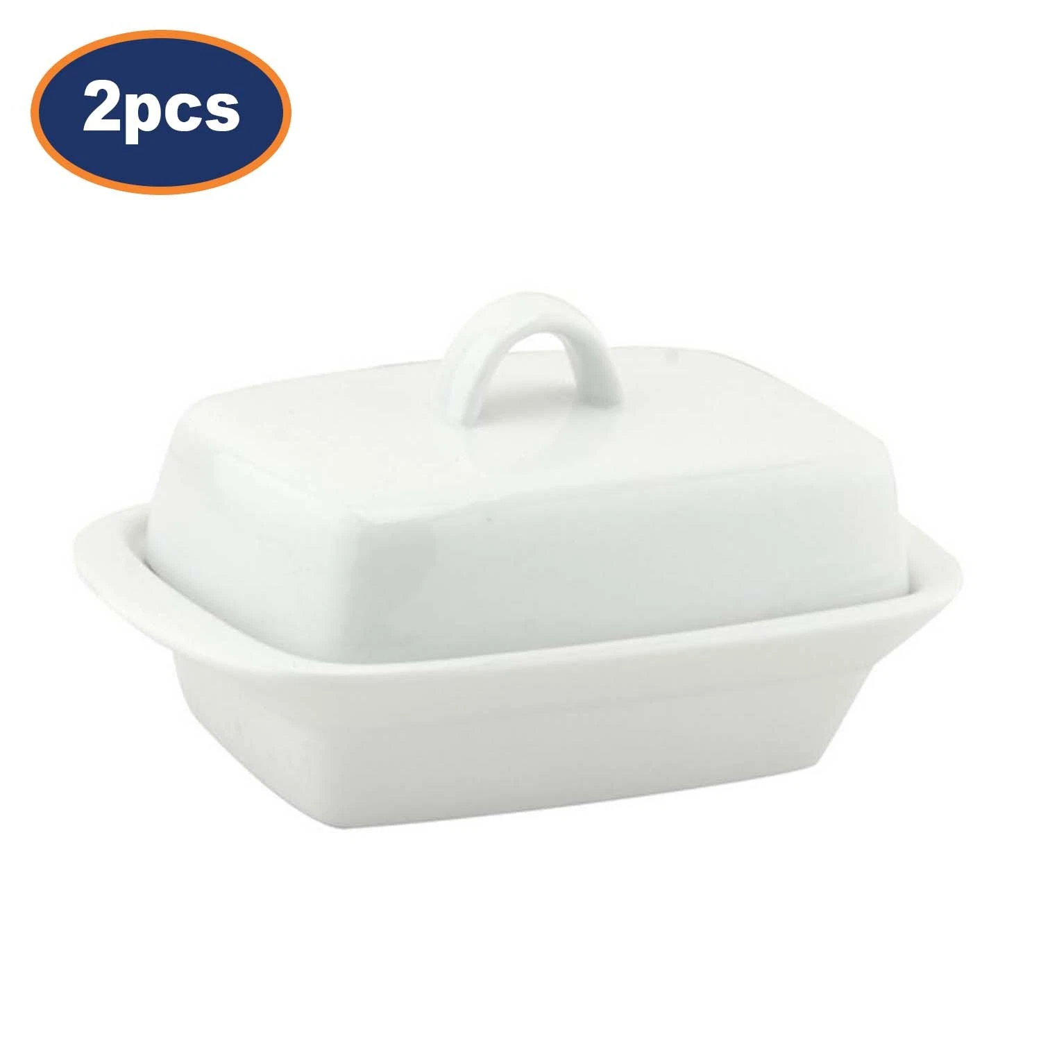Ceramic Butter Dish White Butter Keeper with Lid Food Cheese Storage Dish 2pcs