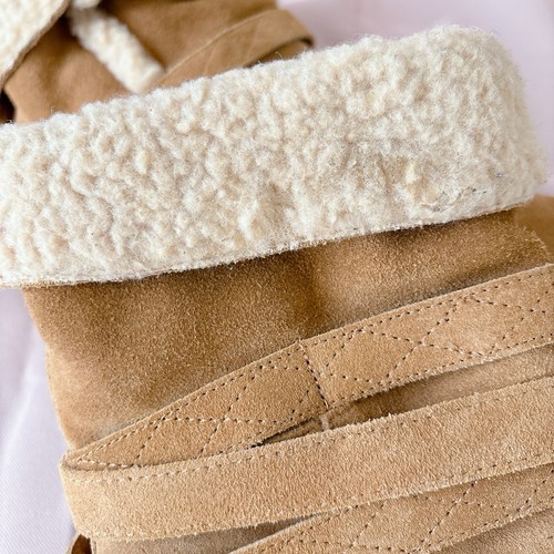 Nine West Cruzal Camel Suede Strappy Heeled Boots w/ Sherpa Lining - Women 8 - Picture 8 of 12