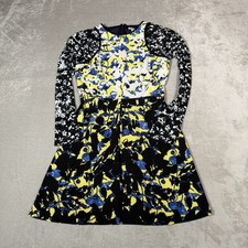 Peter Pilotto Target Dress Womens 2 Blue Black Floral Print Yellow Crepe Lace