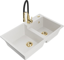 Lavello in granito Mexen Tomas 2 vasche incl. rubinetto Aster