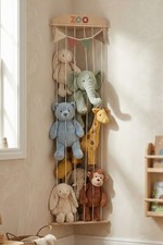 Stuffed Animal Storage Zoo with Decorative Muslin Garland - wooden natural