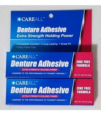SET OF 2 CareALL Denture Adhesive 0.85oz. Extra Strength Holding Power Zinc Free