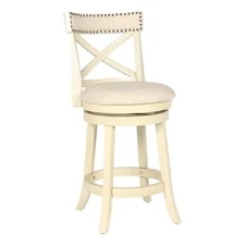 Pemberly Row Traditional 24" Wood Counter Stool with Fabric Seat in Ant White