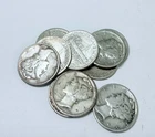 LOT OF 10 MERCURY 90% SILVER DIMES ALL 1945 #6317