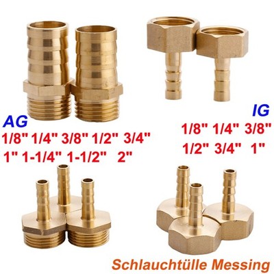 1/8-2 Zoll Schlauchtülle mit AG / IG Schlauchstutzen aus Messing Schlauchnippel