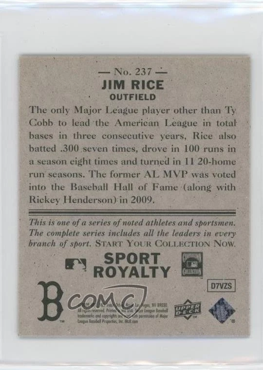 2009 Upper Deck Goudey Sport Royalty Mini Green Back Jim Rice #237 HOF - Image 2 of 2