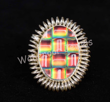 Aurora Opal 925 Sterling Silver Ring Oval Beautiful Women Ring 8 US Handcrafted