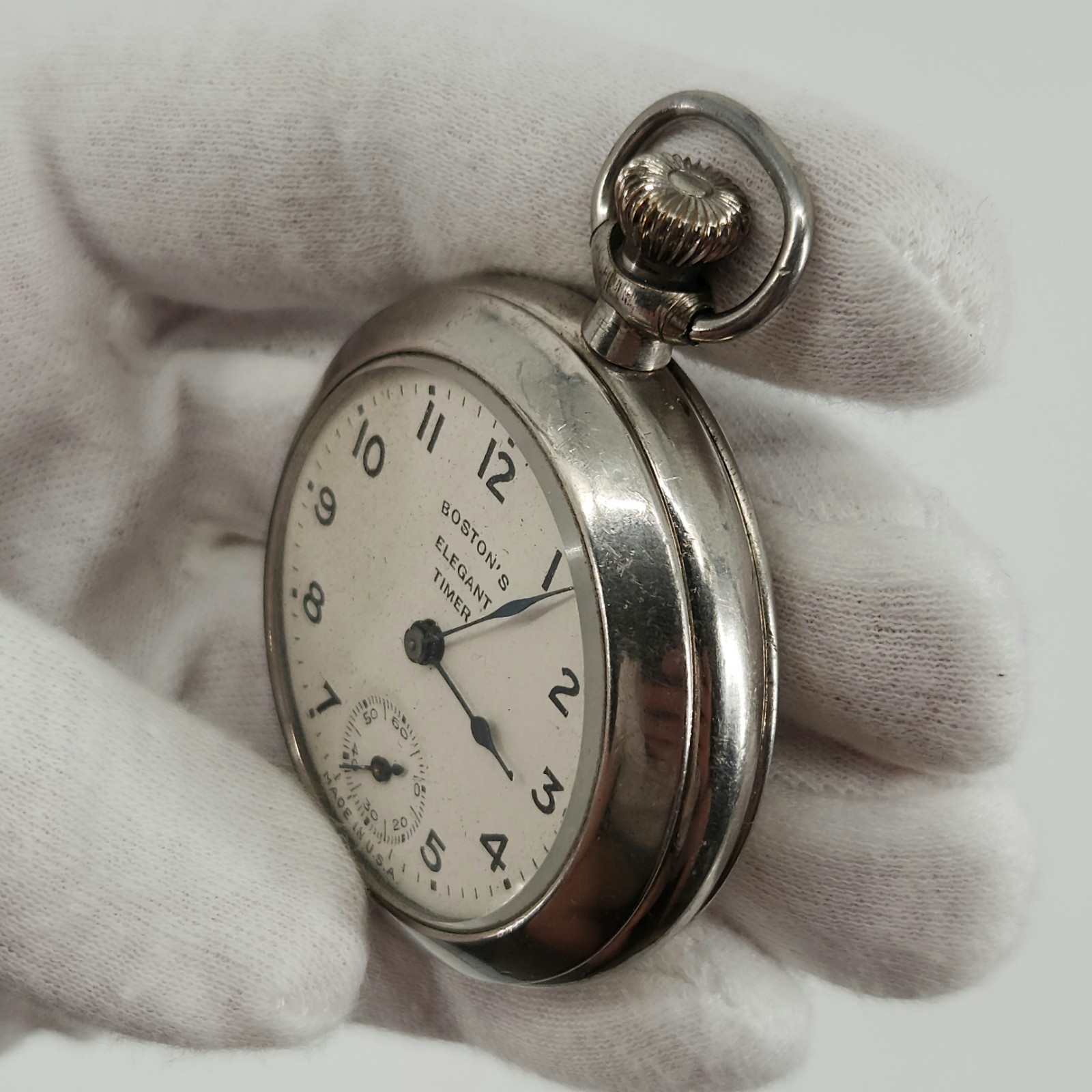 Boston's Elegant Timer Silver Tone Mechanical Poc… - image 9