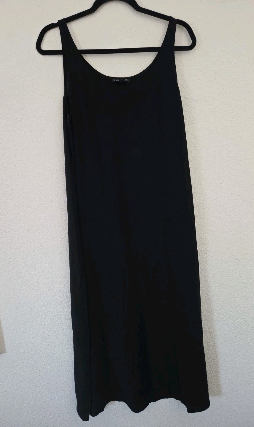 Womens Eileen Fisher Black Silk Long Tank Dress Sz M