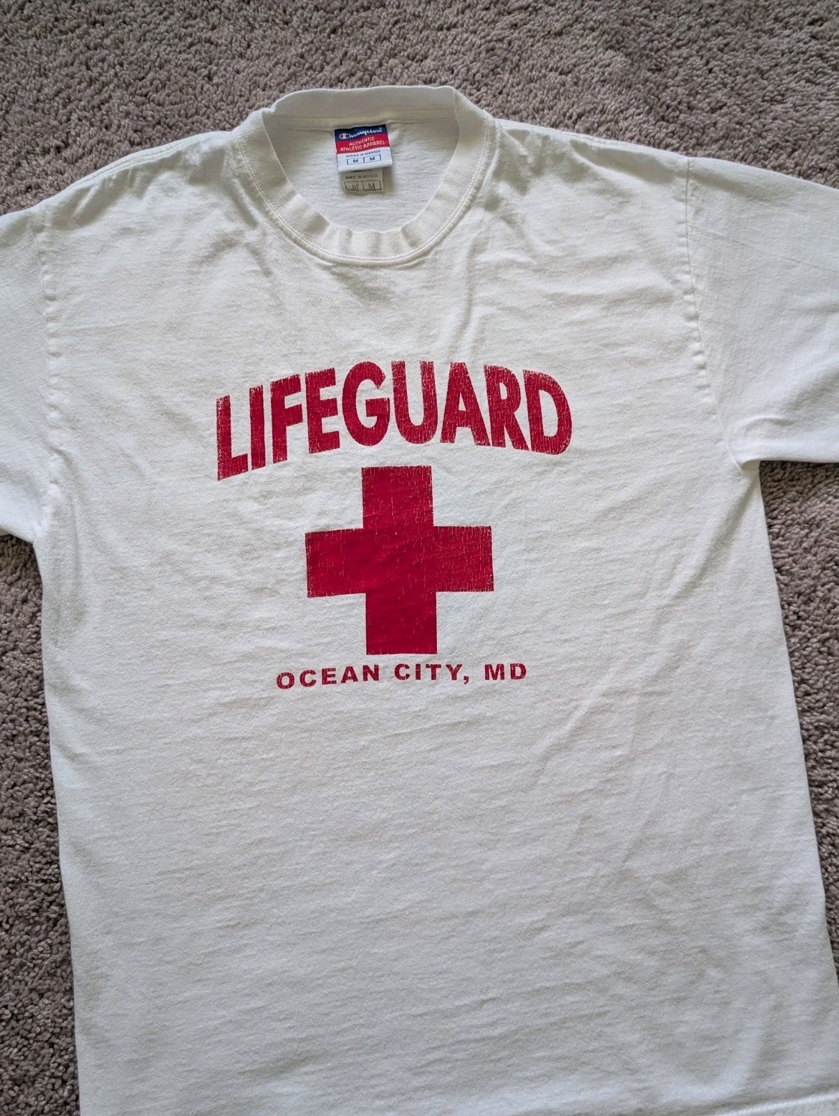 Vintage Champion Shirt Mens Medium Ocean City Maryland Lifeguard 90s Y2K