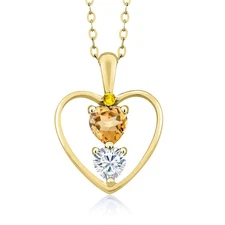 18K Yellow Gold Plated Silver Citrine White Moissanite and Yellow Sapphire