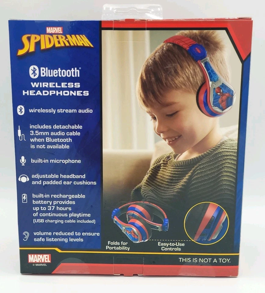 Spiderman Kids Wireless Bluetooth Headphones w/Microphone Volume Limited 37 Hrs - Image 2 of 2