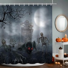 APROPHIC Halloween Shower Curtain Ghost Skeleton Bones Bathroom Decor Gravestone