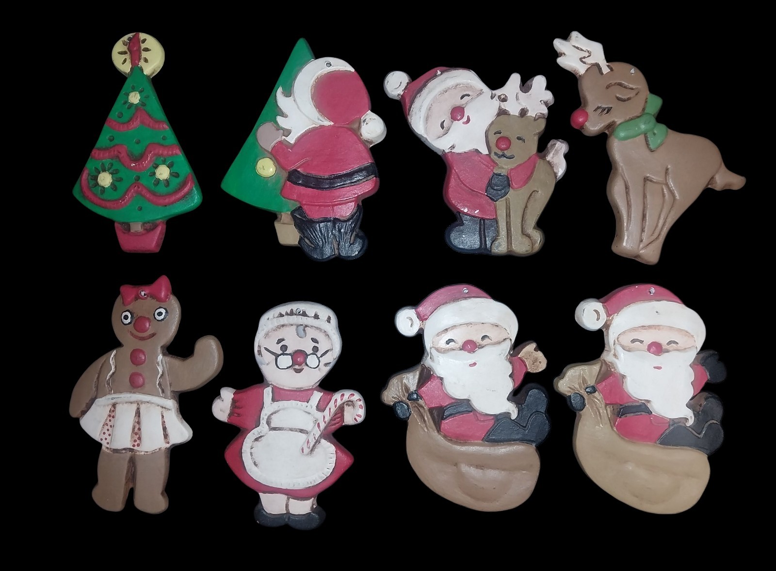 Ceramic Hand Painted 1970s Ornaments Santa Claus Lot Of 8