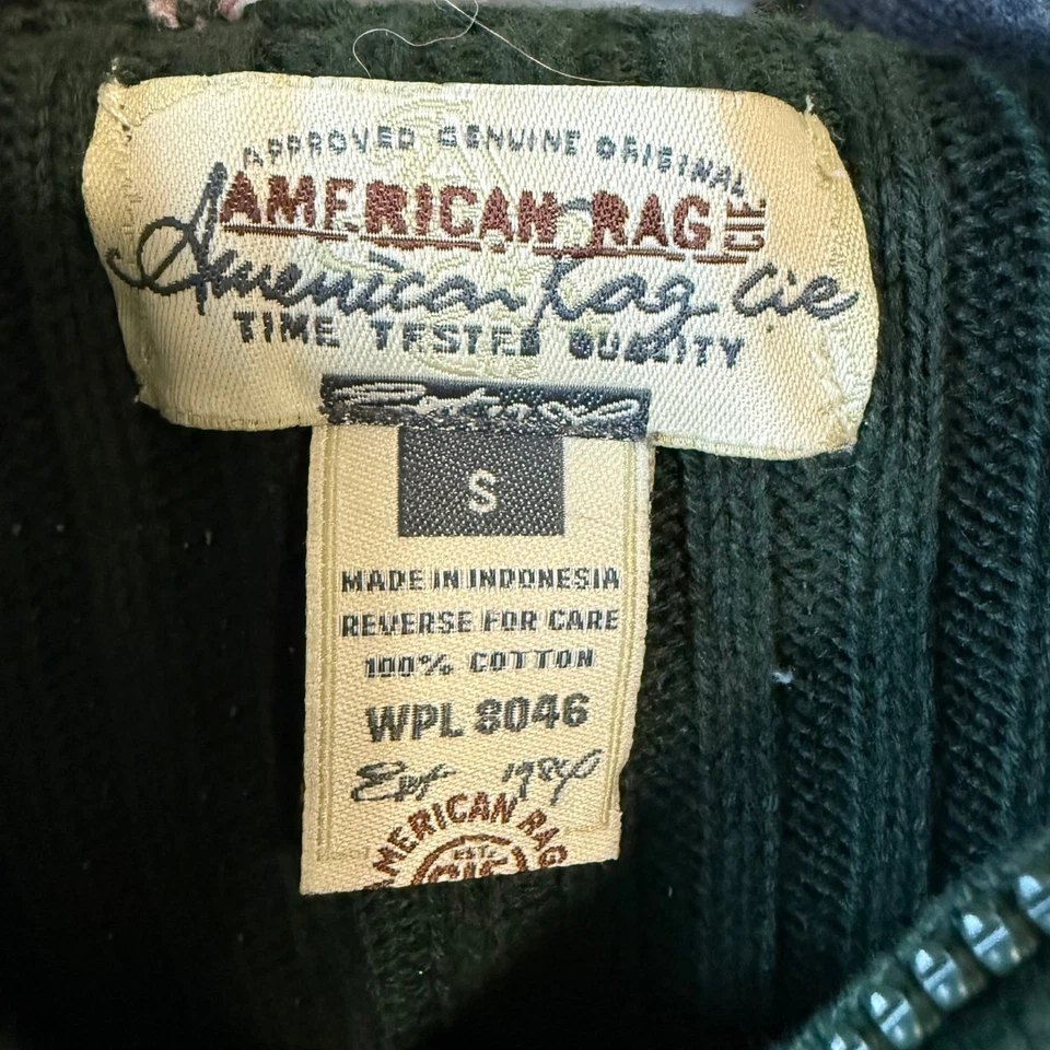 American Rag Cie Mens Sweater Small Green Gray Ribbed 1/4 Zip Pullover - Image 4 of 4