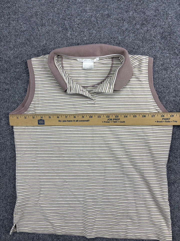 Camiseta polo de golf Nike para mujer grande beige marrón a rayas Dri-FIT sin mangas Foto 3 de 4