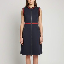Gucci Navy Blue Web Trim Frill Sleeveless Dress L