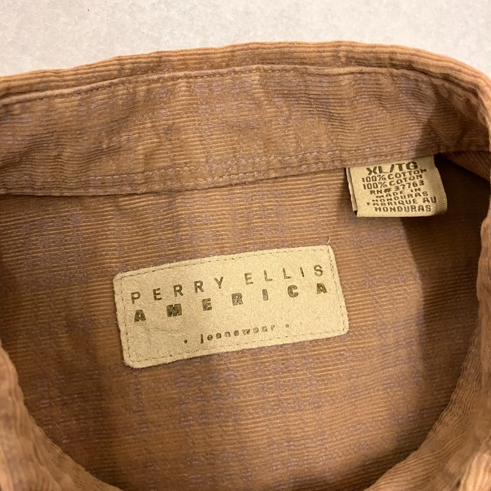 Perry Ellis Corduroy Shirt Pink Check Mens XL Long Sleeve Cotton Vintage - Image 4 of 4