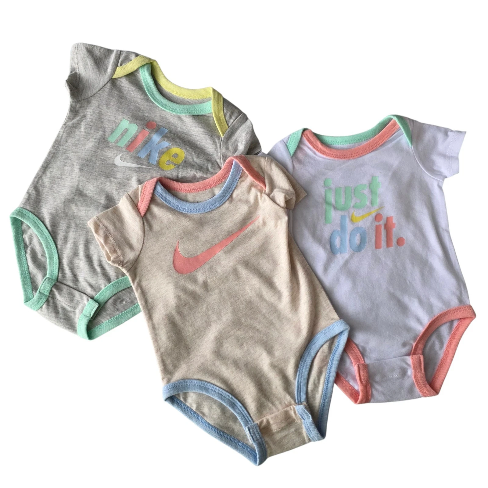 3 Nike Bodysuits, Size 3 Months, Baby Shower Gift, Pastel Colors, Unisex
Opens in a new window or ta