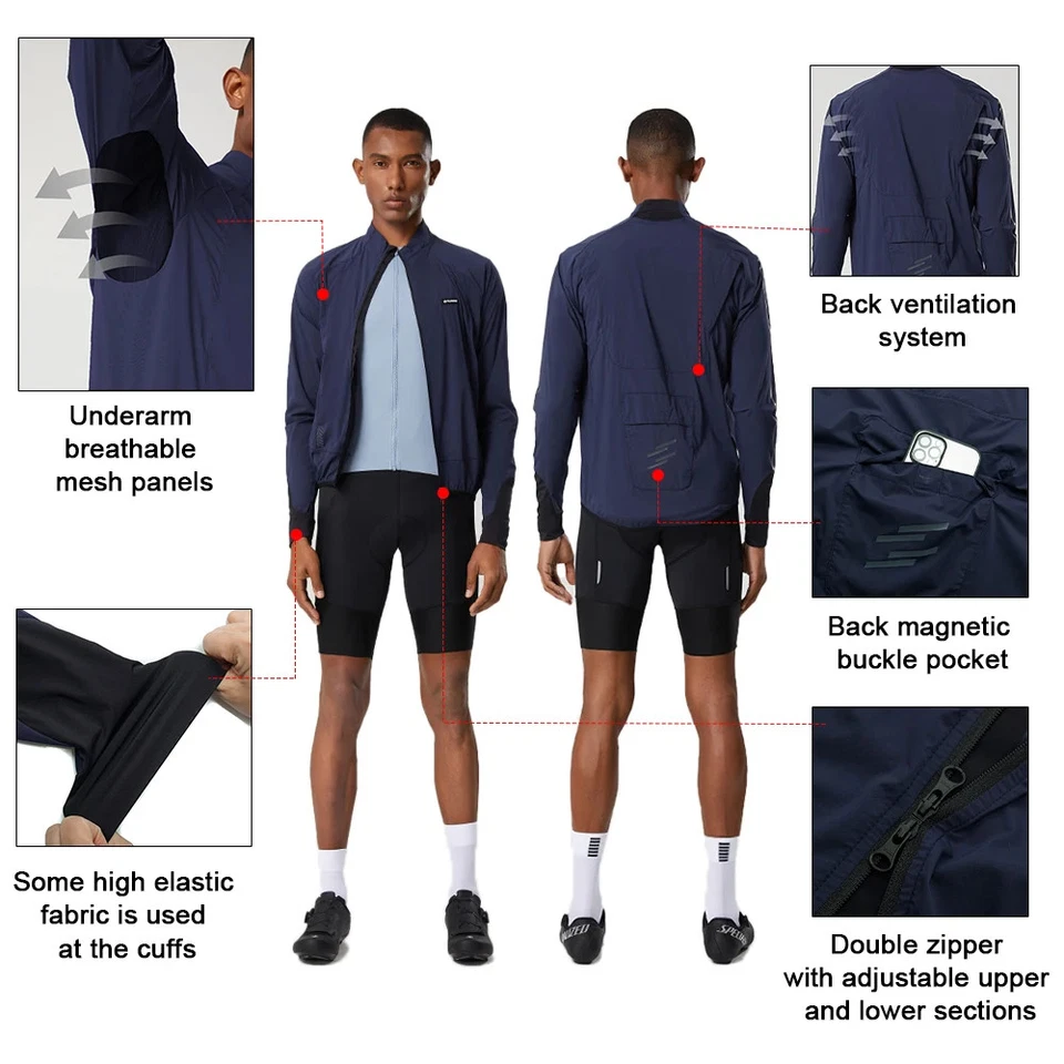 Cycling Windbreaker Jacket Jersey Men Windproof Long Sleeve Breathable Bicycle - Image 2 of 4