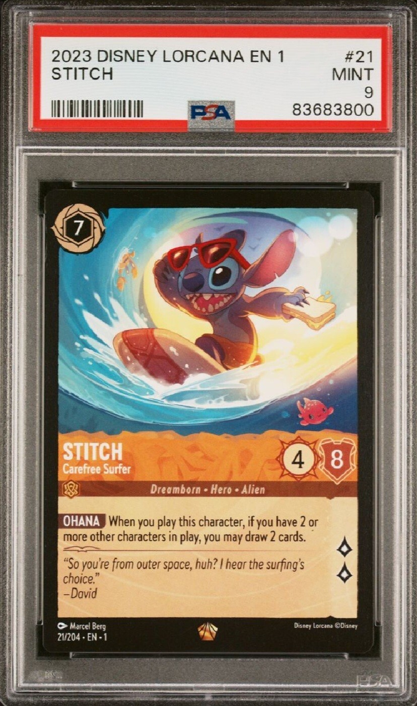 2023 Lorcana Stitch Carefree Surfer Legendary #21 PSA 9 MINT
