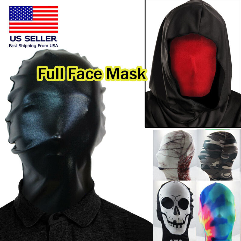 Spandex Full Face Hood Zentai Mask Halloween Superhero Costume Cosplay OS