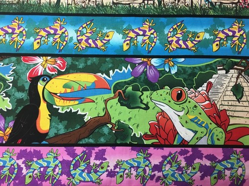 Frog Lizard Dodo Bird Stripe "Jungle Groove" Quilting Fabric Cotton FQ - Imagen 3 de 3
