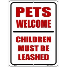 Pets Welcome Metal Parking Sign 9"x 12" for Home Wall Door Garage Novelty Decor