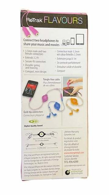 Re-Trak Retractable Audio Splitter Cable iPhone, iPad, iPod MP3 - Image 2 of 3