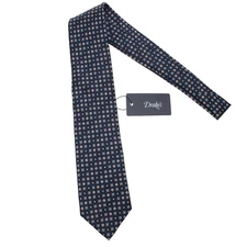 Drake's NWT Neck Tie Navy with Light Blue/White/Red Floral/Geo Print 100% Silk