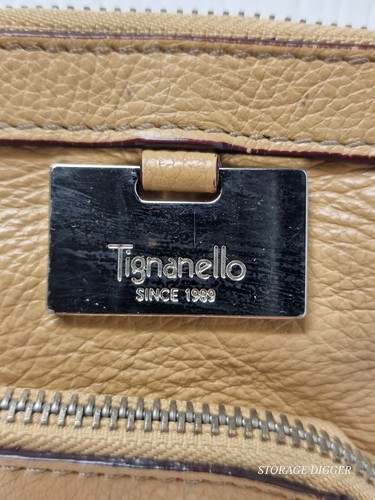 Vintage Tignanello Beige 100% Genuine Leather Front Zipper Pocket Shoulder Bag - Picture 5 of 14