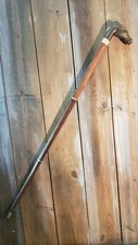 VINTAGE  BRASS HORSES HEAD HANDLE WALKING STICK  35" tall