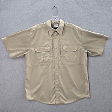 5.11 Tactical Men Button Up Shirt Large Beige Ripstop Pockets Short Sleeve READ