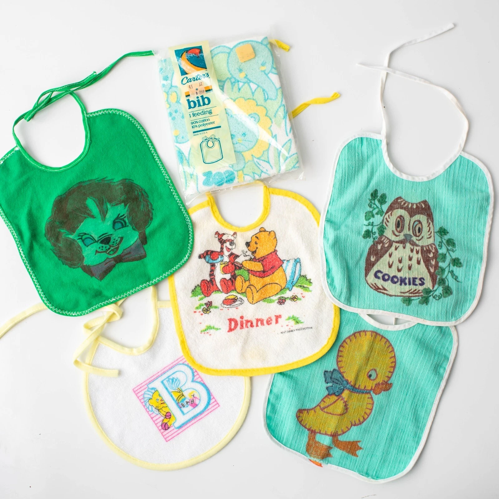 Lot of 6 Vintage Baby Bibs, Winnie The Pooh, Carters Assortment
