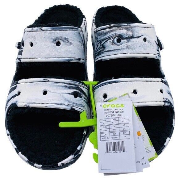 Crocs Sandal Classic Cozzzy Mens Black White Marble Tie Dye Crocs Sandal Classic Cozzzy Mens Black White Marble Tie Dye