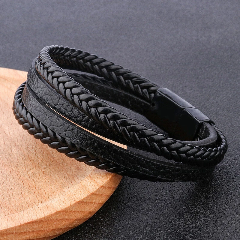 Men's leather bracelet with magnetic clasp sale