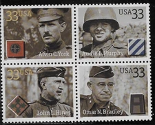 US Scott 3393-96, 2000, Distinguished Soldiers, Block or Strip/4, MNH, OG, F/VF